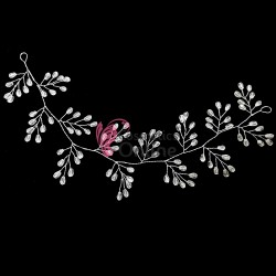 Accesoriu modern pentru decor par WED08PP Argintiu cu cristale de 30cm + 2 Agrafe